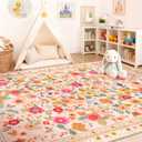 5x7 Area Rugs for Living Room Vacuum-Friendly Machine Washable Area Rug Flower Floral Printed Pattern Low Pile Non-Slip Carpet for Bedroom Hallway Entryway, Pink Beige