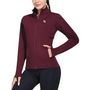 Baleaf Women's Fleece Running Jacket Water Resistant Full Zip Winter Cold Weather Gear Thermal Cycling Workout Jackets (Medium, Wine Red)