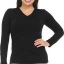 Thermajane Long Sleeve V Neck Thermal Shirts for Women Cold Weather, Womens Thermal Underwear Tops, Base Layer Women Thermal (Black, X-Large)