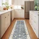WITSHOCK 2x6 Runner Rugs for Hallway: Machine Washable Non Slip Vintage Carpet - Low Pile Lightweight Print Rug for Kitchen Laundry Room Bedroom Beside Rug - Pet & Kids Friendly (Blue) (Blue/Cream White/Light Ivory)