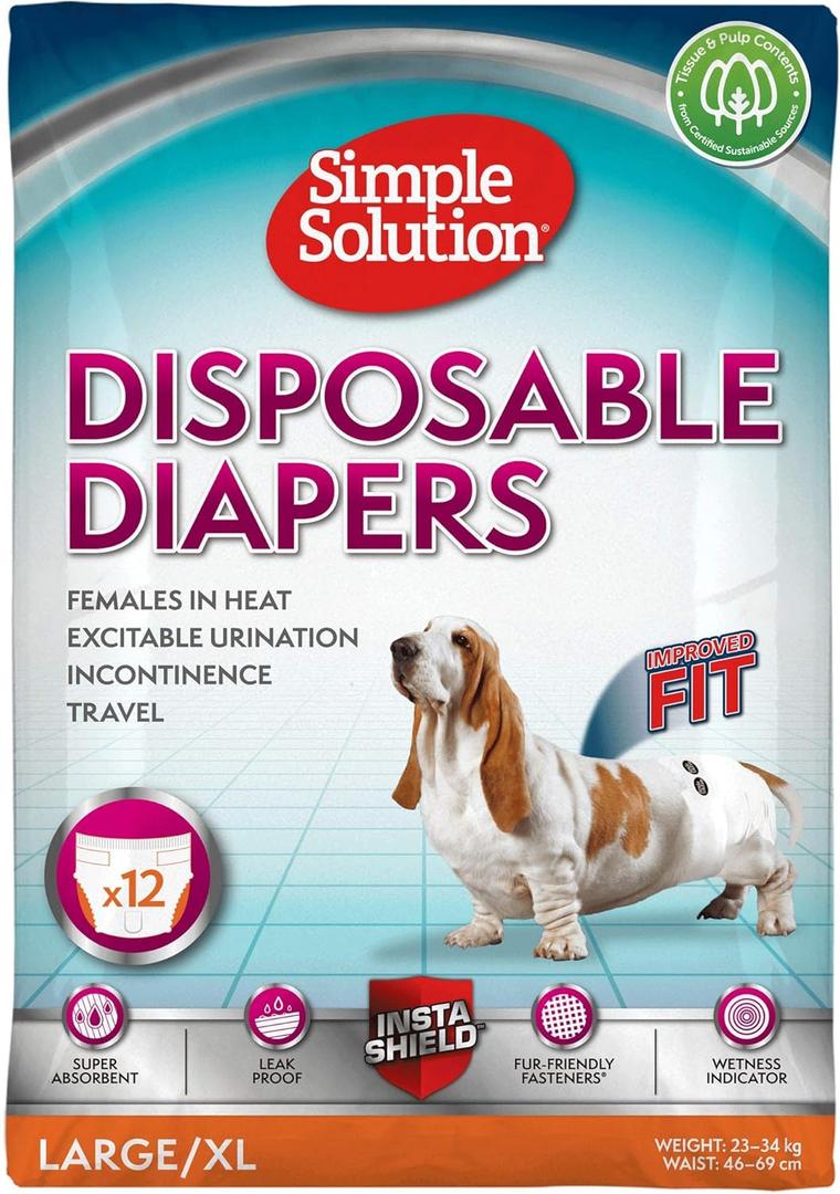 Simple Solution Disposable Dog Diapers for Female Dogs | Super Absorbent Leak-Proof Fit | Large | 12 Count (Pack of 1)
