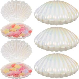 Veemoon Sea Shell Candy Boxes, 10pcs Sea Clam Favor Box Plastic Chocolate Container Seashell Jewelry Case Party Seashell Holder for Wedding Birthday Beach Party Decorations, White