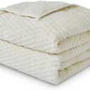 Weighted Blanket Queen Size for Adults,15lbs Jacquard Sherpa Heavy Blanket for Calming and Relax, Dual Sided Ultra Soft Fuzzy Throw Blanket with Glass Beads, 48" x 72", Cream White