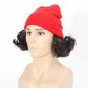 Fatmuai Short Curly Mens Red Beanie Halloween Costume Reallistic Cosplay and Performance Hair Wig with Black Mustache