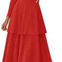 Lazysmile Women's Long Sleeve Fall Dresses Square Neck Ruched Waist Ruffle Hem Flowy Elegant Modest Boho Casual Maxi Dress Red, Large