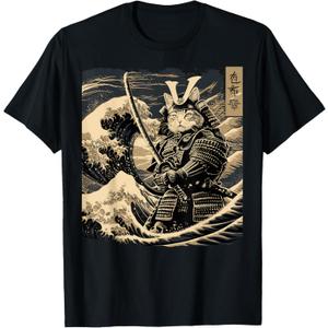 Japanese Cat Katana Japan Samurai T-Shirt XL