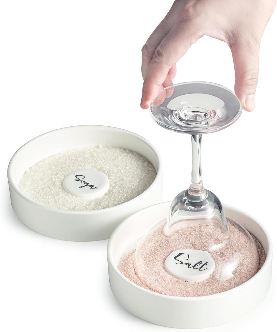 Zoeeker Margarita Salt Rimmer Set, Ceramic Bar Glass Rimmer for Margarita and Cocktail Bartender Tool Salt Box Spice Container Bar Decor for Home Set of 2, White