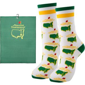 NUMJAW Tournament Masters Golf Towels for Golf Bag + Masters Golf Socks for Men Women,Golf Gifts for Golfers Golf Accessories
