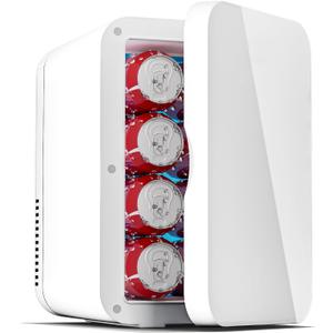 Mini Fridge for Bedroom - 8 Liter/8 Can Portable Refrigerator for Car, Office, Dorm - Quiet Cooler & Warmer for Food, Drinks, Makeup & Skincare - AC/DC Power Supply