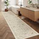 Madane Hallway Runner Rug 2x12, Long Washable Runner Rugs 12ft with Rubber Backing, Non Slip Carpet Runner, Vintage Rug Runners for Kitchen Laundry Room Entryway (Beige/Blue, 2'x12')