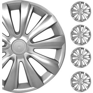 OMAC - ABS Silver Hub Caps 16 Inch Set of 4, Tapas para Rines 16, Premium Wheel Covers 16 Inch, R16 Rim Cover Set, Snap On Durable Car Replacement Exterior Accessories
