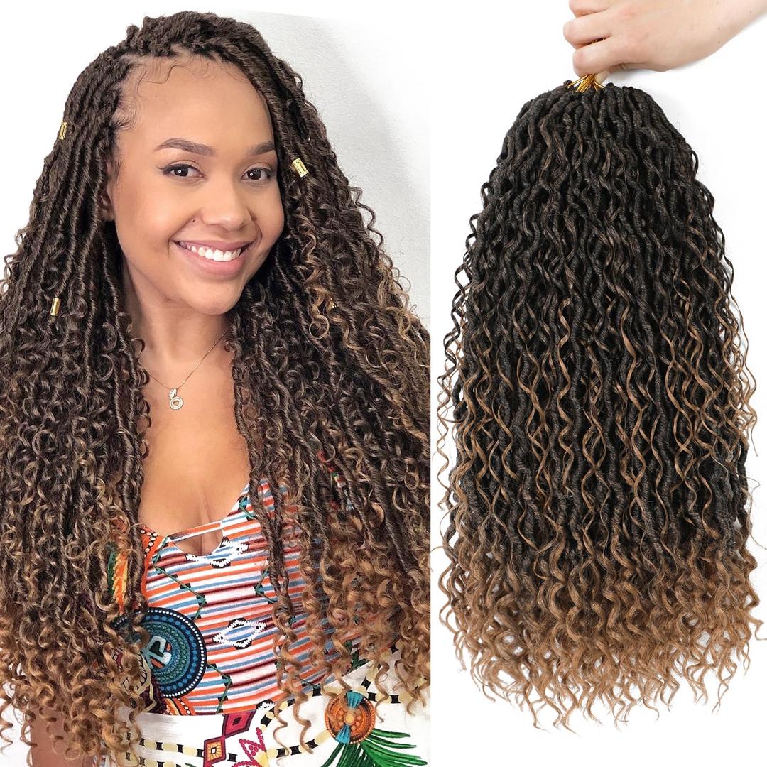 8 Packs Goddess Faux Locs Crochet Hair for Black Women, Long Goddess Locs Crochet Hair, Boho Style Locs, River Hair with Curly Ends (22Inch, T27#, 8Packs)