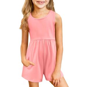 Arshiner Girls' Casual Summer Sleeveless Jumpsuits Loose One Piece Romper Short Overalls Outfits with Pockets (4, Pink)
