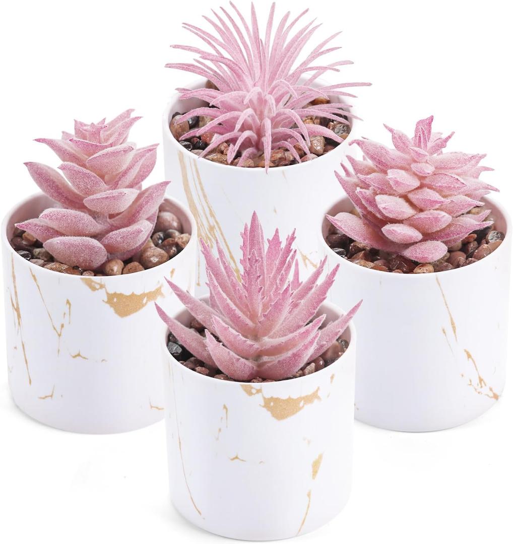 Der Rose 4 Packs Fake Plants Artificial Plants Indoor for Home Office Desk Accessories for Women (4-white)