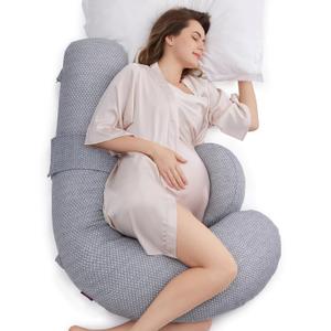 Momcozy Pregnancy Pillows, Original F Shaped, with Air Layer Cover, Grey
