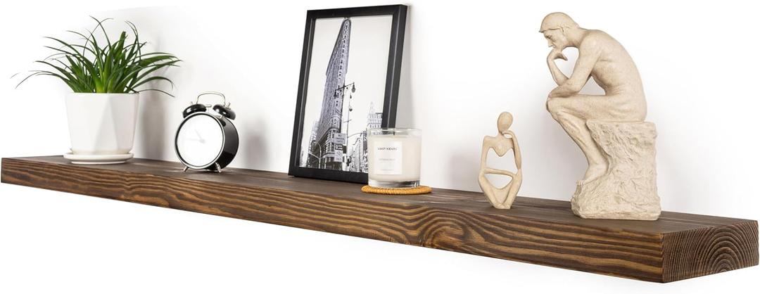 Walnut Floating Shelves 60 inch Long for Wall,Heavy Duty Rustic Wood Wall Mounted Shelves for Living Room Kitchen 8-inch deep Set of 1,with Sturdy Metal Hidden Bracket