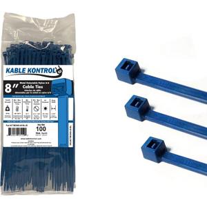 Kable Kontrol Metal Detectable Zip Ties  8 Inch Long  Blue - 40 Lbs Tensile Strength  100 Pcs/Pack | Iron Impregnated Nylon 6-6 | Durable | Cable Management Wire Wraps