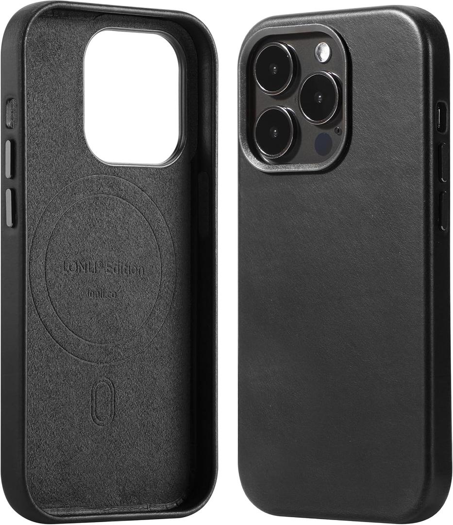 LONLI Edition | Italian Leather - for iPhone 15 Pro Max - Premium Italian Full Grain Leather Phone Case - Develop Unique Patina - Black Ink