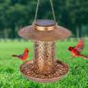 Ottsuls Solar Bird Feeder for Outdoors Hanging, Metal Wild Cardinals Garden Lantern with S Hook, Weatherproof and Water Resistant Birdfeeders as Gift Idea for Women Mom Grandma Bird Lovers (Bronze) (8"x8", Brown)