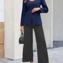 Cicy Bell Womens Business Work Casual Blazers Button Down Scoop Neck Split Hem Fitted Suit Jackets (Blue, XXL)