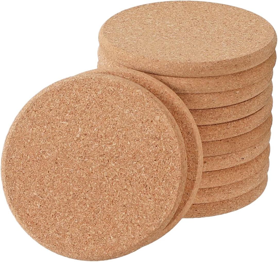 12Pcs Cork Coasters Round Extra Thick Drink Coasters with Curved Edges 0.4" Thick 4" Diameter Wooden Coasters Bulk, Absorbent and Reusable Fit for Dining Tables Desks Bars
