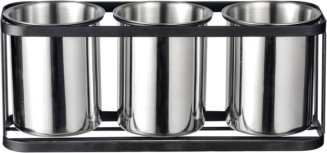 IMEEA Silverware Caddy for Countertop Kitchen Utensil Holder Stainless Steel Utensil Caddy Cutlery Holder with Black Metal Rack