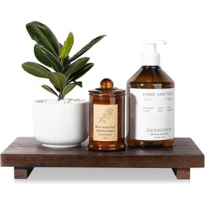 Bathroom Counter Organizer Wood Pedestal Stand Farmhouse Decorative Tray Soap Holder for Kitchen Decor, Large 11.8" x 7" - Walnut