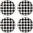 Retro Black and White Checkerboard Gold Edge Ceramic Dinner Plate Dessert Plate Salad Plate-Set of 4
