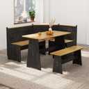 Breakfast Nook Table Set L-Shaped Corner Dining Table Set with Bench Seating, Kitchen Nook Booth Banquette, Space-Saving Corner Dining Furniture for Apartment or Compact Kitchen