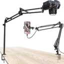 Overhead Camera Mount, 5lb Horizontal Load-Bearing, 360 Adjustable Stand for Desk, Flexible with Phone Clamp, Tabletop Mount for DSLR Camera/Webcam/Microphone (Black)
