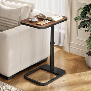 Kitstorack Upgraded TV Tray Table with Panel Lock, 90 Flip-Over Design & Adjustable Height, Sofa Arm Side Table for Eating, Laptop, Couch, Bed, or Small Spaces, Espresso