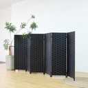 Furnnylane 6 Panel Double Sided Short Room Divider for Room Separation, Natural Black Rattan Folding Privacy Screen, Freestanding Partition Screen for Home Office - 3.95 ft Tall