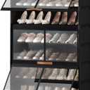 Shoe Rack, 7 Tier Shoe Storage Cabinet with Doors, 28 Pair Shoe Shelves Organizer for Entryway Closet, Plastic Shoe Shelf with Metal Frame for Bedroom Hallway, Black