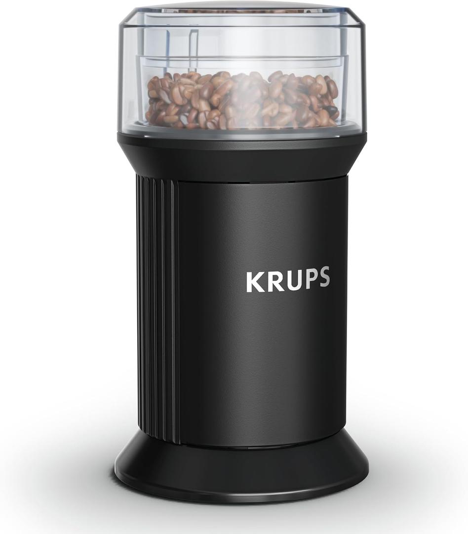 KRUPS Electric Blade Coffee Grinder 1.6 Oz, Adjustable Coarse to Fine for the Perfect Espresso, Grind Coffee Beans, Spices & Herbs, Removable Dishwasher Safe Bowl, Black