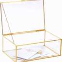 Large Golden Vintage Lidded Glass Box, Edge Bracelet Decorative Jewelry Display Box, Rings Bracelet Organizer Home Decor(10.8x7x3.9 inch)