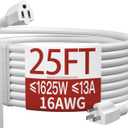 Skrizcable 16/3 25 Ft Indoor White Extension Cord, Flexible & Flame Retardant White 3 Prong Power Cord Indoor for Home and Office, 13 Amps 1625 Watts 125 VAC 16AWG, ETL Listed