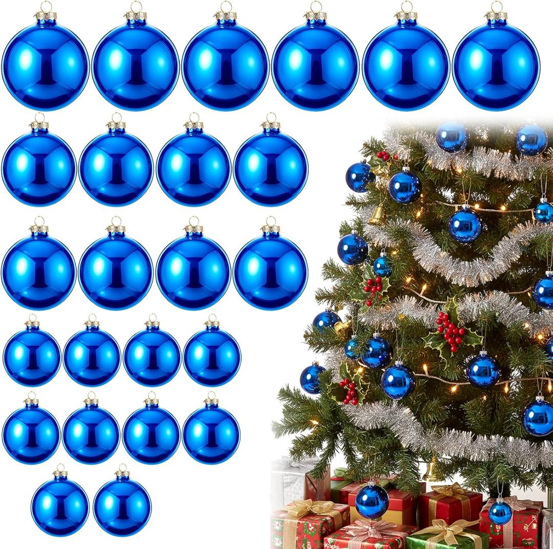 Knitgrip 15 Pcs Glass Christmas Ball Ornament 3 Size Glass Ball Ornament 3.15" 2.36" 1.57" Mirror Christmas Hanging Decor for Xmas Tree Holiday Decoration(Dark Blue)