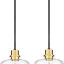 Emak 2 Pack Black Gold Pendant Lights Kitchen Island, Modern 8 Inch Clear Glass Pendant Light, Farmhouse Island Lights for Kitchen, Bathroom, Dining Room, PL122-BKBGD-CG-2PK