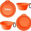 PetBonus 2-Pack Silicone Collapsible Dog Bowls, BPA Free Dishwasher Safe, Portable Foldable Expandable Travel Bowl, Food Water Feeding Cup Dish for Dogs Cats with 2 Carabiners (Green, Orange)