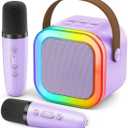 Mini Karaoke Machine for Kids, 2026 TOP Toys Birthday Valentine's Day Gifts Ideas for Girls Ages 4, 5, 6, 7, 8, 9, 10, 12+ Years Old, Portable MP3 Player with 2 Wireless Mics for Family Home Party (Light Purple)