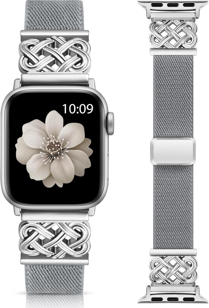 Minyee Magnetic Stretchy Band Compatible with Apple Watch Bands 38/40/41/42/44/45/46/49mm Women Men, Celtic Knot Soft Elastic Nylon Fabric Strap for iWatch Series 11 10 9 8 7 6 5 4 SE/Ultra 3 2 1