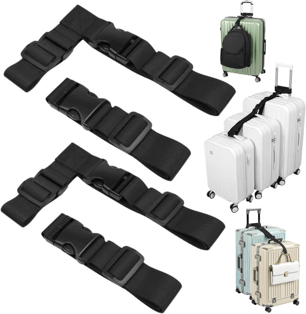 Sadnyy 4 Pack Luggage Straps for Suitcases, Adjustable Travel Belt to Add a Bag, Suitcase Connector Straps for Carry on Luggage Bungee Elastic Travel Accessories with Backpack Attachment (Basic Style)