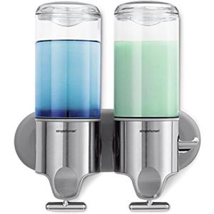 simplehuman Double Wall Mount Shower Pump, 2 x 15 fl. oz. Shampoo and Soap Dispensers, Stainless Steel