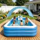 10 FT Inflatable Pool with Water Slide & UV Sun Canopy, 119x68x20 Inch Large Family Blow Up Pool for Kids, Adults & Pets, Heavy Duty PVC for Backyard Summer Water Party