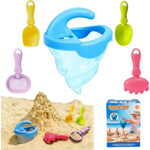 YUTONG Beach Toys for Kids, 5Pcs Sand Spilling Funnel,Set with Shovel Rake Siftersand Spoon,Outdoor Sandbox Toys for Toddlers Age 3+, Pool, Backyard and Summer Beach Activitie