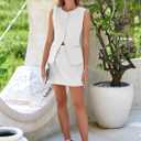 Cicy Bell Womens Summer 2 Piece Outfits Crew Neck Sleeveless Fitted Blazer Vest Matching Sets Work Mini Skirt Suit Sets