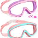 Water Space 2 Pack Swimming Goggles for Kids Boys Girls 3-15, Wide Vision Anti-fog UV Protection and Waterproof
