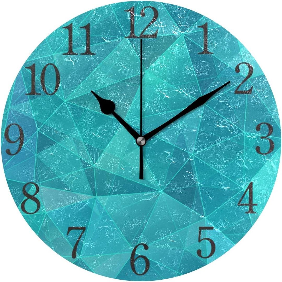 Bolaz Silent Non Ticking Round Wall Clock, Geometric Teal Blue Triangle Home Decor Battery Operated for Living Room, Kitchen, Bedroom (Multi 1)