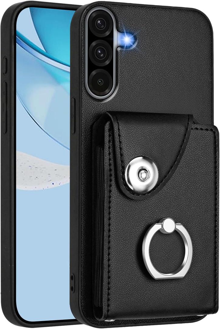 Wallet Case for Samsung Galaxy A26 5G,[Store 6 Cards] Black YBK | Premium Leather,with Card Holder,360° Rotatable Ring Stand,Magnetic Clasp,Shockproof Protective,Durable