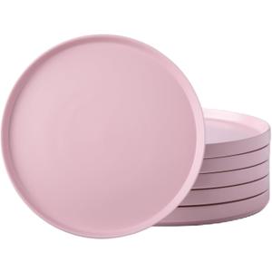 AmorArc Ceramic Dinner Plates Set of 6,10.0 Inch Matte Stoneware Plates for Kitchen,Modern Flat Dinnerware Dishes Set,Microwave& Dishwasher Safe, Scratch Resistant, Matte Pink